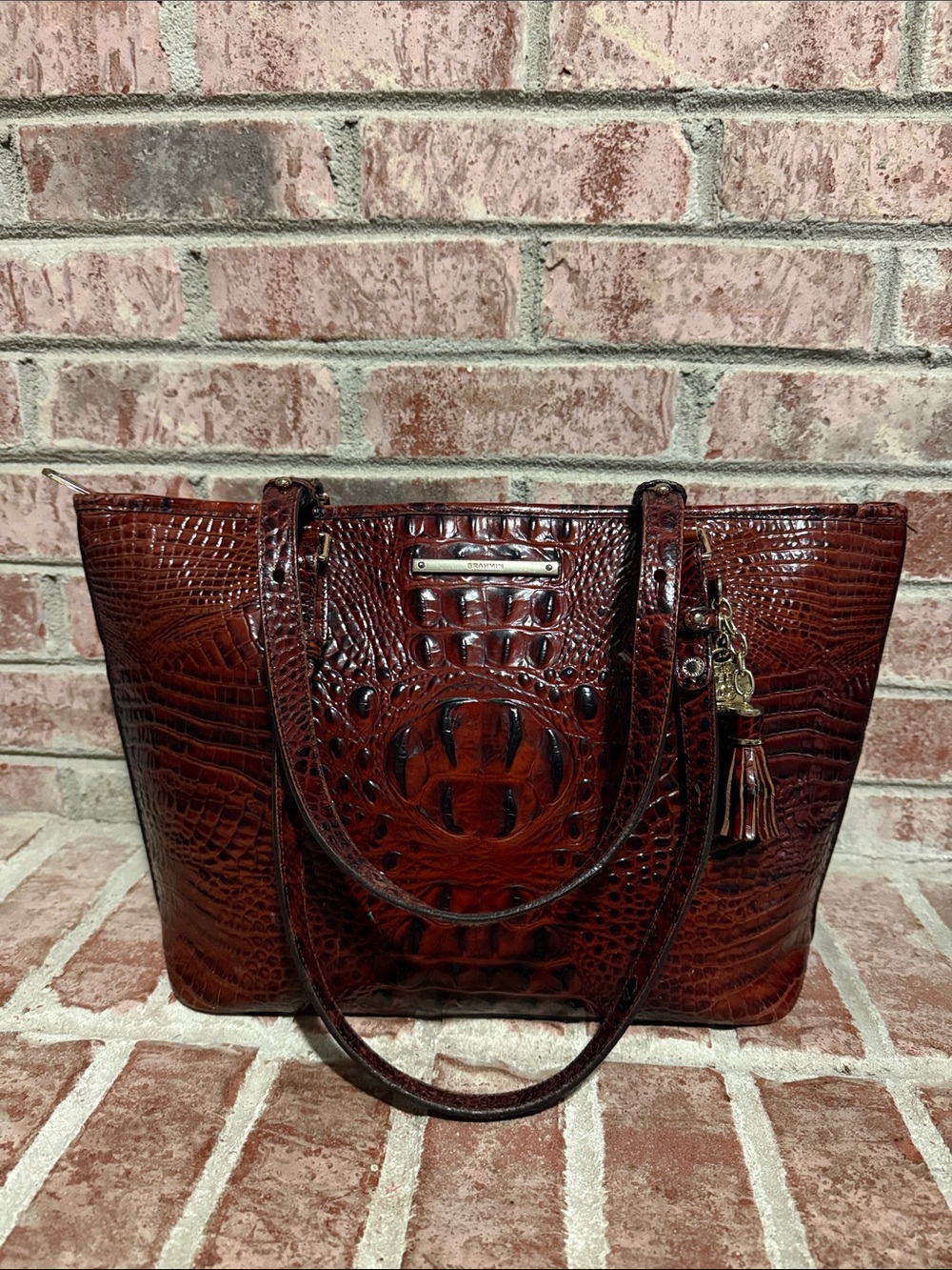 Women's Brahmin Croc-Embossed double strap tote handbag